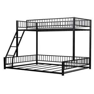 English Elm Twin XL over Queen Metal Bunk Bed with Ladder and Guardrails, Space-Saving Sturdy Frame for Kids and Guests Black N709P277756B