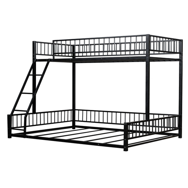 English Elm Twin XL over Queen Metal Bunk Bed with Ladder and Guardrails, Space-Saving Sturdy Frame for Kids and Guests Black N709P277756B