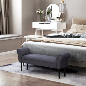 English Elm HOMCOM Upholstered Linen 52" End of Bed Bench with Armrests, Padded Ottoman Seat and Under-Storage Grey W2225P217018