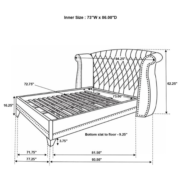 English Elm Randall Velvet Wingback California King Bed with Tufted Headboard and Chrome Nailhead Trim B062S01785