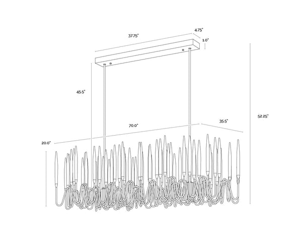 Sunpan Hestia Chandelier - Elegant Brushed Gold Iron Frame with Acrylic Rods for Timeless Home Decor Large - 70W x 35.5D x 52.25H