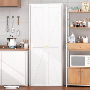 English Elm 2 Door Steel Pantry Cabinet Powder Coated Finish Gold Hardware Adjustable Shelves Tall Storage White T3625P366652