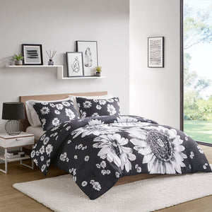 Intelligent Design Maude Casual Floral Reversible Comforter Set ID10-2228 Black/White