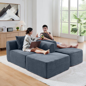 English Elm 114" Cloud Sectional Couch with L-Shape Chaise Modular Corduroy Sofa with Movable Ottoman, No Assembly Required, Plush Comfort for Living Spaces Grey W1117P371652