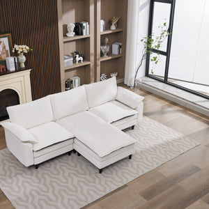 English Elm 100.39" Chenille Cloud Sectional Modular L Shape Deep Seat Sofa with Ottoman W5029S00002
