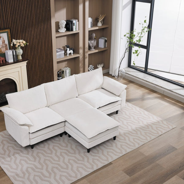 English Elm 100.39" Chenille Cloud Sectional Modular L Shape Deep Seat Sofa with Ottoman W5029S00002