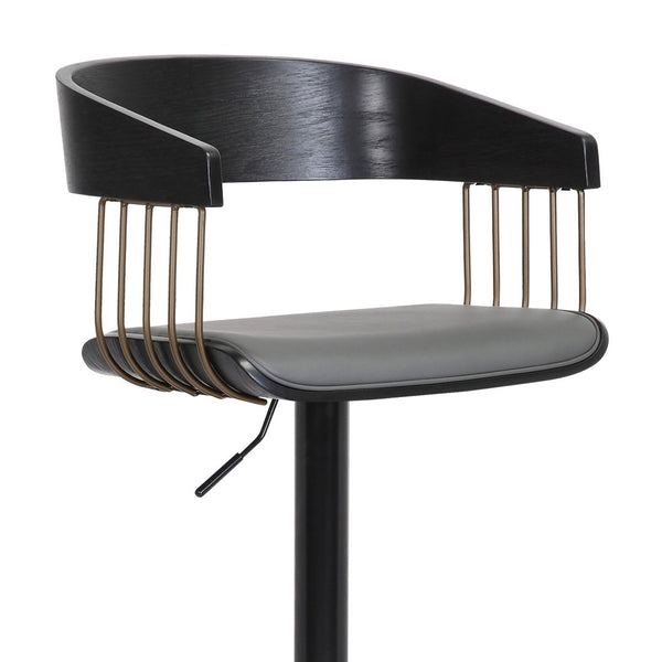English Elm Larisa Adjustable Swivel Barstool Gray Faux Leather Seat Industrial Metal Frame B2736P464844