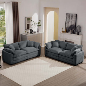 English Elm Modern Two-Piece Fabric Sofa Set - Plush Grey Corduroy, Deep Memory Foam Cushions, Versatile Design W714S00832