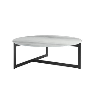 English Elm Krike Industrial Round Coffee Table Tempered Glass Top Steel Cross Leg Living Room Multicolor B2736S00026