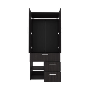 English Elm Armoire with Built-In Mirror and Ample Storage — 4 Doors, 2 Drawers, 4 Shelves, Eco-Friendly Finish Black 74.02 L x 24.8 W x 3.54 H B097S00215