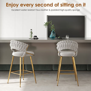 English Elm Counter Height Stools Set of 2 Mid-century Metal Legs Ergonomic Kitchen Island Seating Gray T3623P430869