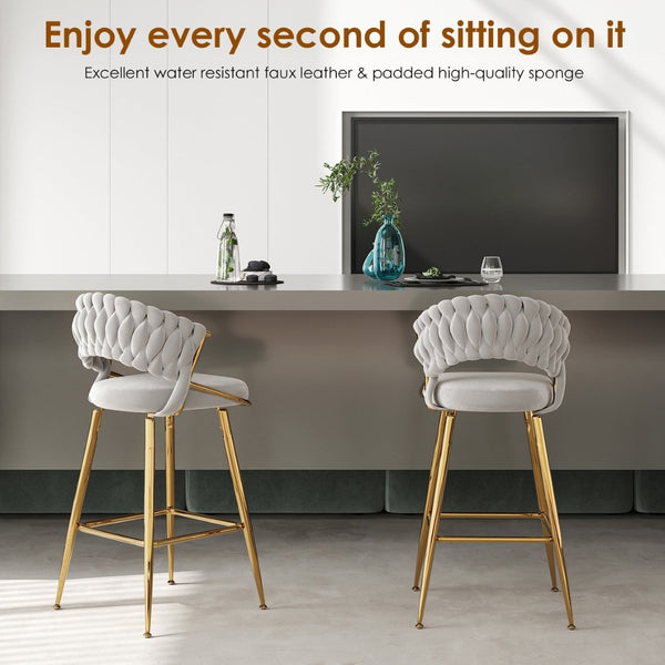 English Elm Counter Height Stools Set of 2 Mid-century Metal Legs Ergonomic Kitchen Island Seating Gray T3623P430869