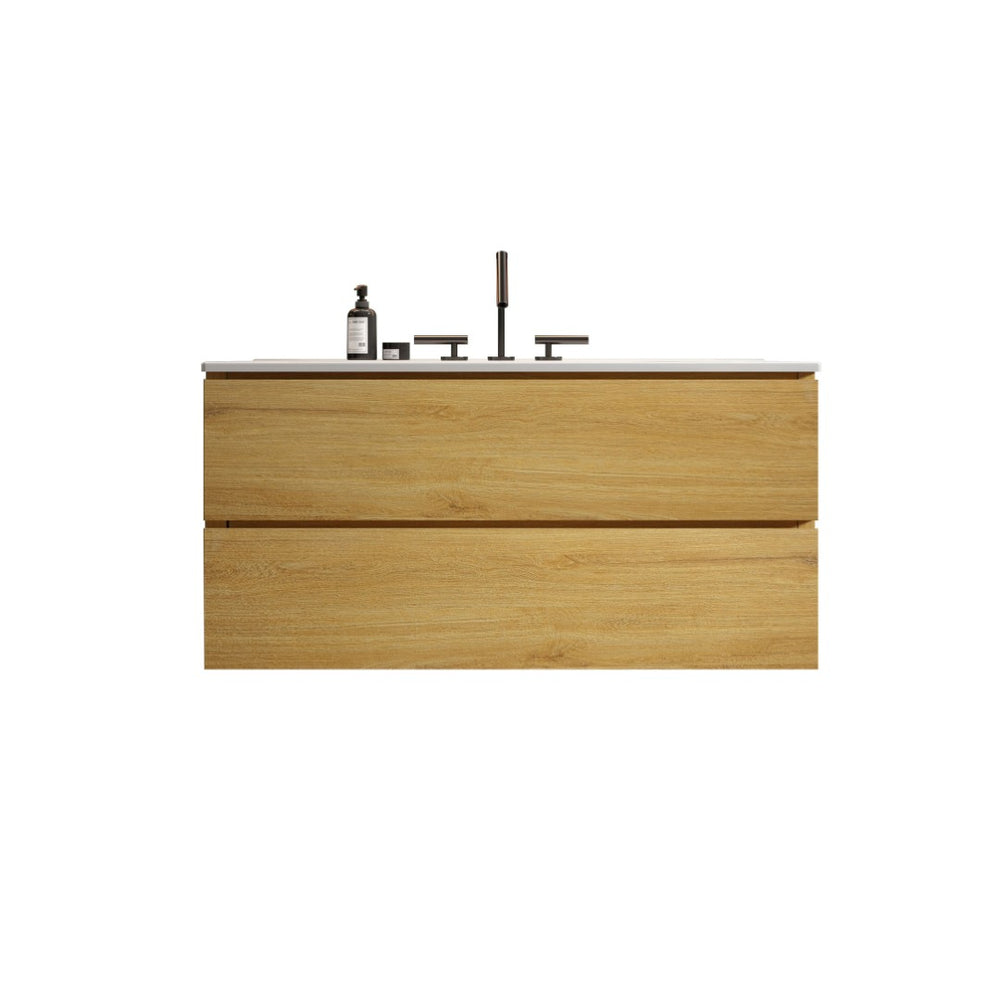 English Elm Tia 36" Natural Oak Wall-Mount Bathroom Vanity With Ceramic Sink, Soft-Close Drawers & Storage Space W1865S00069-GIGA