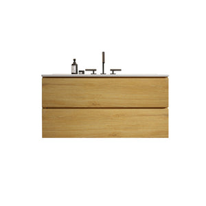 English Elm Tia 36" Natural Oak Wall-Mount Bathroom Vanity With Ceramic Sink, Soft-Close Drawers & Storage Space W1865S00069-GIGA