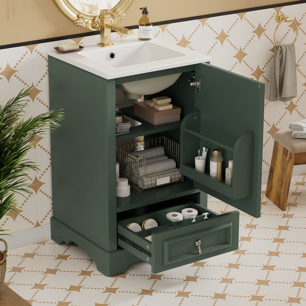 English Elm 20 Inch Bathroom Vanity with Ceramic Sink, Soft-Close Door, Adjustable Shelf, Smart Storage Organizing Design Green N729P299505F