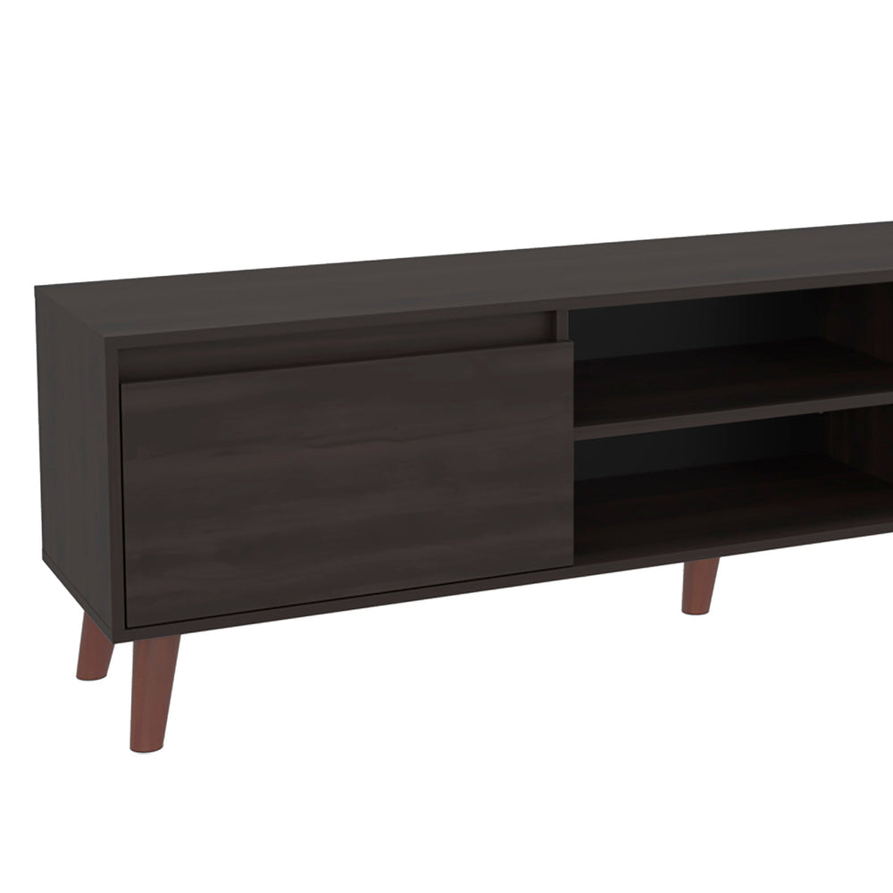 English Elm Stained modern entertainment center with rich warm finish, open display shelves and concealed storage cabinets Walnut B062P389894