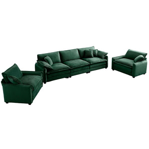 English Elm Warm Retro-Inspired Sofa Set: Cozy 3-Seater & 2 Single Sofas In Plush Green Corduroy Fabric W714S00726-GIGA