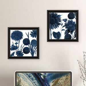 English Elm "sunflower Blues" Botanical Two-panel Framed Print with Matte Black Wood for Gallery Walls B06789473