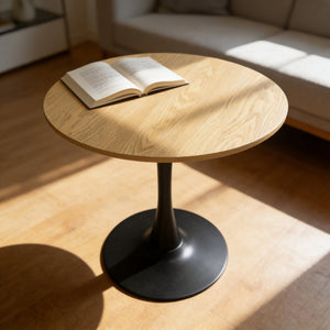 English Elm (natural Wood Tone) Round Mdf Dining Table Steel Tulip Base Mid Century Modern Small Space W2641P460057