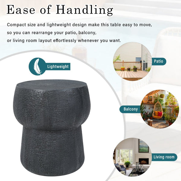 English Elm U_style Outdoor Concrete Accent Table Sculptural Double Barrel Mgo Weathered Patio Stool Black N711P422075B