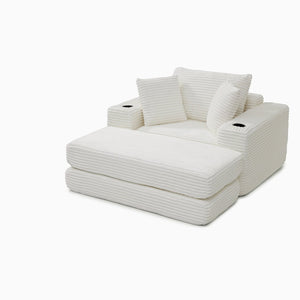 English Elm 52.4'' Boneless Foam Chaise Lounge Convertible Corduroy Sofa Bed for Living Room Beige W1117P410647