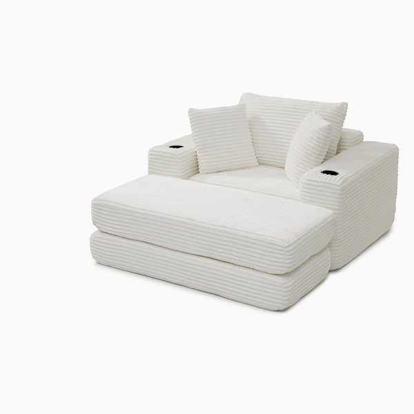 English Elm 52.4'' Boneless Foam Chaise Lounge Convertible Corduroy Sofa Bed for Living Room Beige W1117P410647