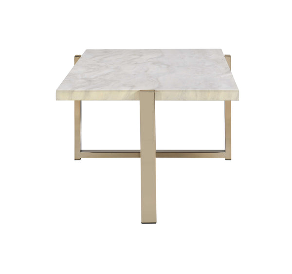 English Elm Feit Faux Marble Top Coffee Table with Champagne Metal Frame, Durable Engineered Stone Surface B2726P256201