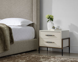 Sunpan Weldrick Nightstand - Elegant Acacia Wood Design with Soft Closing Drawers and Stylish Metal Accents Oyster