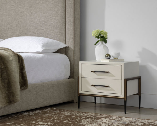 Sunpan Weldrick Nightstand - Elegant Acacia Wood Design with Soft Closing Drawers and Stylish Metal Accents Oyster
