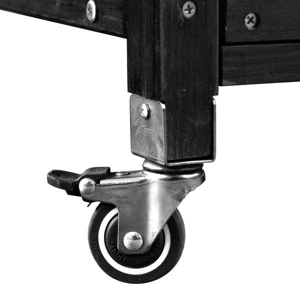English Elm K&K 64.9" Outdoor Potting Bench with 1.2" Stainless Steel Top, Lockable Wheels, Hutch & Drawers Black N707P228274B