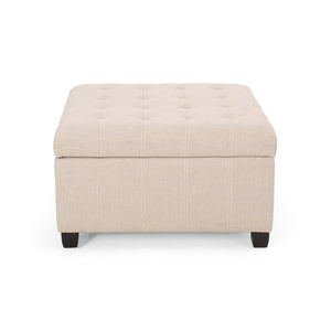 English Elm Upholstered Waffle Tufted Storage Ottoman with Birch Legs for Modern Living Rooms Wheat N757P377356I