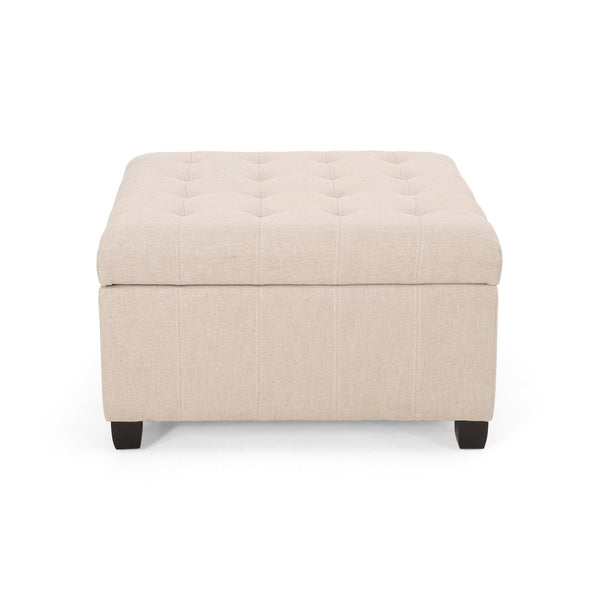 English Elm Upholstered Waffle Tufted Storage Ottoman with Birch Legs for Modern Living Rooms Wheat N757P377356I