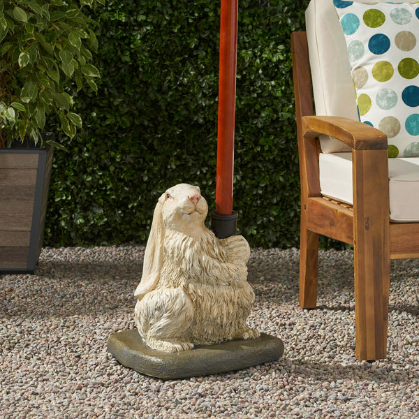 English Elm Christopher Knight Home® - RABBIT Concrete Umbrella Base Matte White - 50lb Resin-Finish Decorative Stand with 3 Adapters, 16" H 67764.00WHI