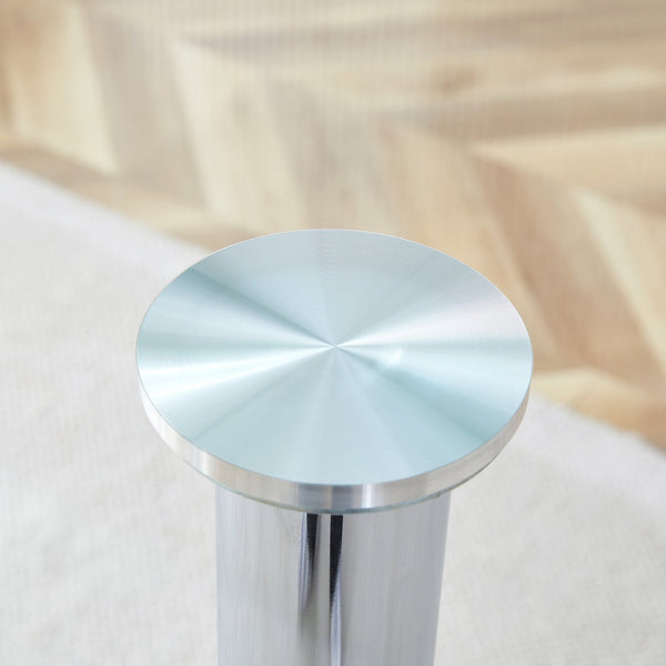 English Elm A glass tabletop 35" Round Dining Table with Electroplated Silver Legs, Minimalist Chic for 4-6 Guests W1151P155921