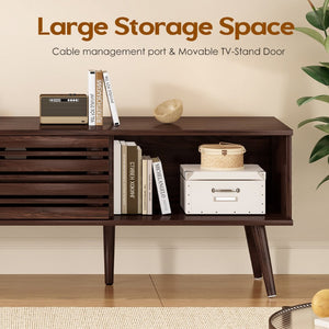 English Elm Mid Century Modern Fluted Wood Media Console with Storage Cabinets for Living Room Walnut T3623P435374