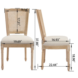 English Elm French Country Dining Chairs Set Of 2 - Upholstered Natural Rattan Back, Vintage Charm For Any Space W3426P324546