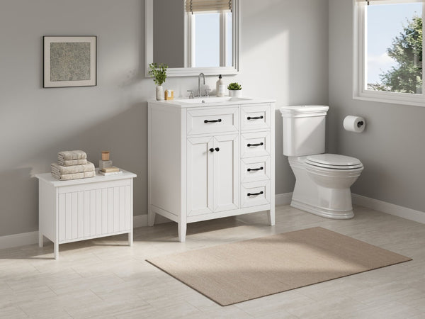 English Elm [video] 30 Inch Freestanding Bathroom Vanity White Mdf Pine Legs Ceramic Sink Soft Close N759P394442K