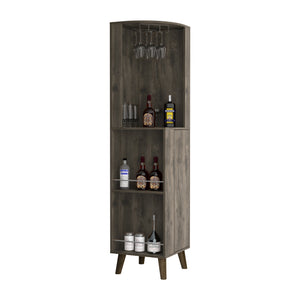 English Elm Corner Corner Bar Cabinet Dark Brown Engineered Wood w/ Cup Rack, Drawer & 4 Shelves for Entertaining B097S00089