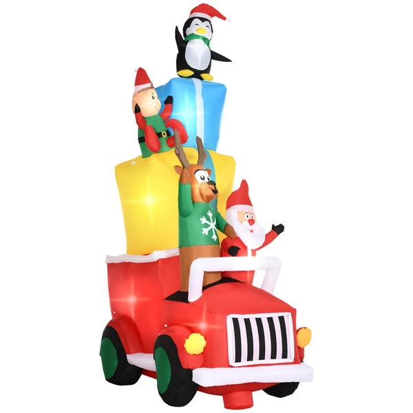English Elm Outsunny 9Ft Inflatable Santa Gift Car Scene With Elk, Elf & Penguins - Led Holiday Lawn Decor! W2225P249963-GIGA
