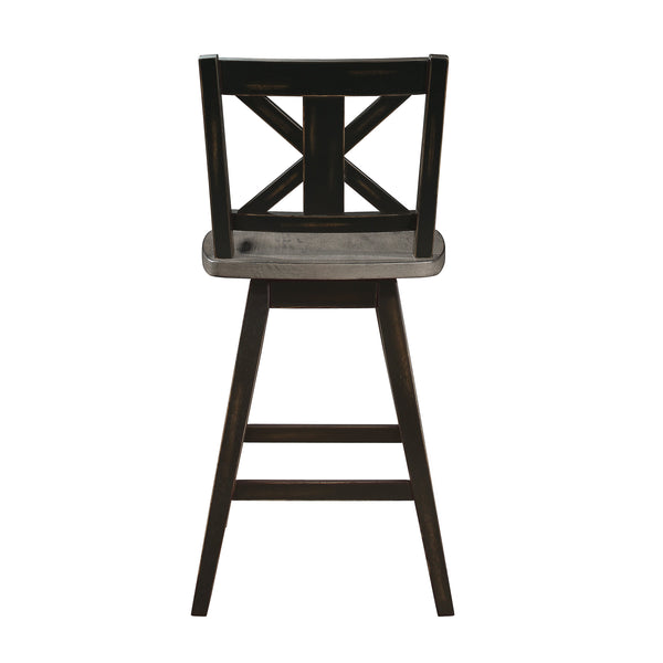 English Elm Counter Height Chairs Set Of 2 - Black X-Back Swivel Dining Chairs For Rustic Kitchen Comfort B011P194598