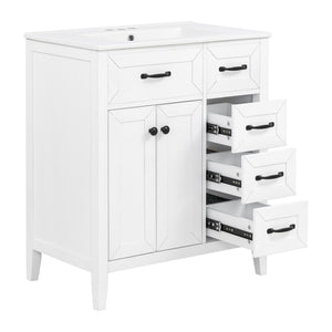 English Elm [video] 30 Inch Freestanding Bathroom Vanity White Mdf Pine Legs Ceramic Sink Soft Close N759P394442K