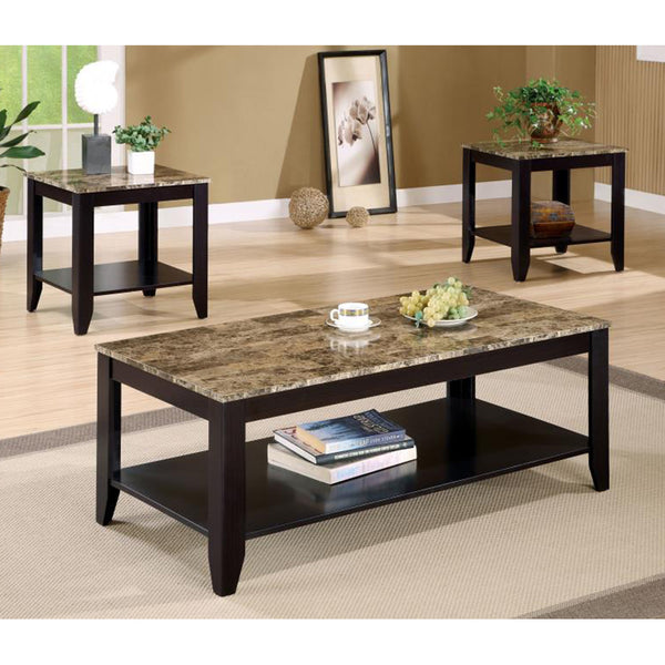 English Elm 3-Piece Cappuccino Faux Marble Coffee Table Set – Elegant Design For Modern Living Rooms, Easy Care B016P370561
