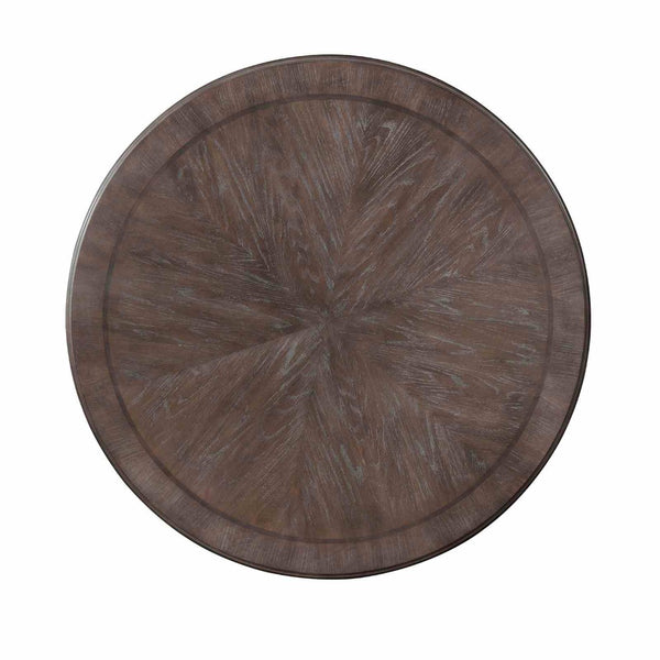 English Elm Elegant Round Pedestal Dining Set Carved Wood Table with Four Upholstered Side Chairs Ivory,Natural,Natural+Rustic B2741S00886