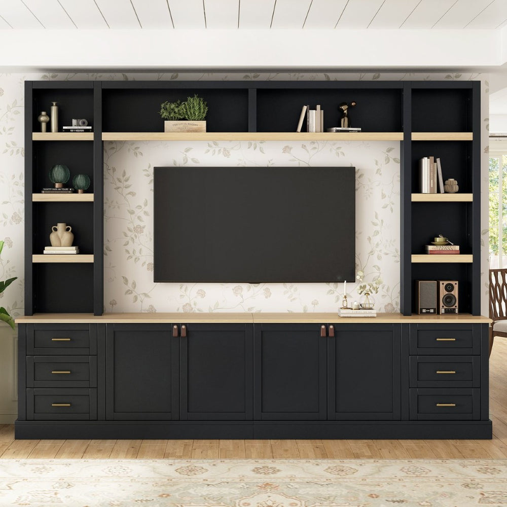 English Elm 102.3"w Farmhouse Wall Unit Four Piece Entertainment Center with Storage for Living Room N721S000051B-2