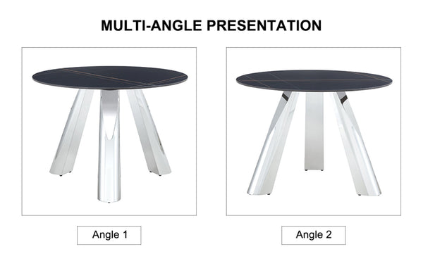 English Elm Table Set - Modern 42-Inch Round Dining Table With 6 Stylish White Chairs & Stainless Steel Legs W2920S00016-GIGA
