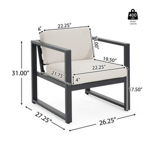 English Elm Christopher Knight Home® - NAVAN Outdoor Patio Club Chair Set of 2 – Lightweight Aluminum Frames with Removable Fade‑Resistant Cushions Beige+Black N775P243391B