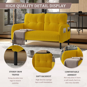 English Elm UNITED Corduroy Double Sofa with Ergonomic Support, High-Rebound Springs, Side Pockets, 500lb Capacity Yellow W1568P307269