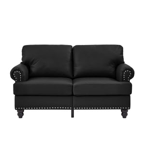 English Elm 59.5" Modern Classic Loveseat Sofa with Storage, Solid Wood Frame, Coil Springs & Removable Covers Black W1097S00175