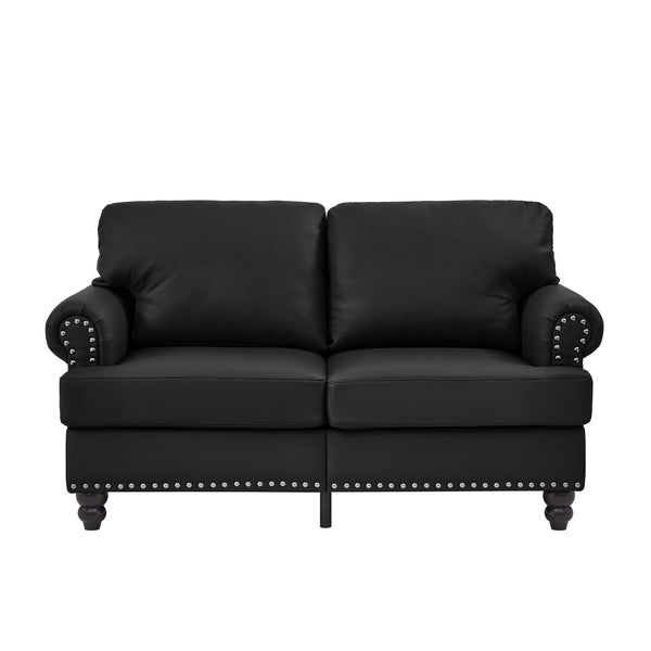 English Elm 59.5" Modern Classic Loveseat Sofa with Storage, Solid Wood Frame, Coil Springs & Removable Covers Black W1097S00175