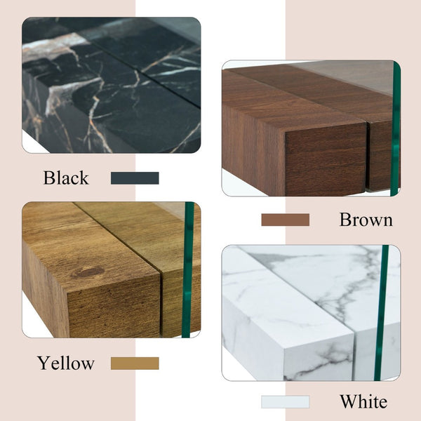 English Elm Rectangular Two Tier Glass Coffee Table with Marble Shelf for Modern Living Rooms W2920P226071